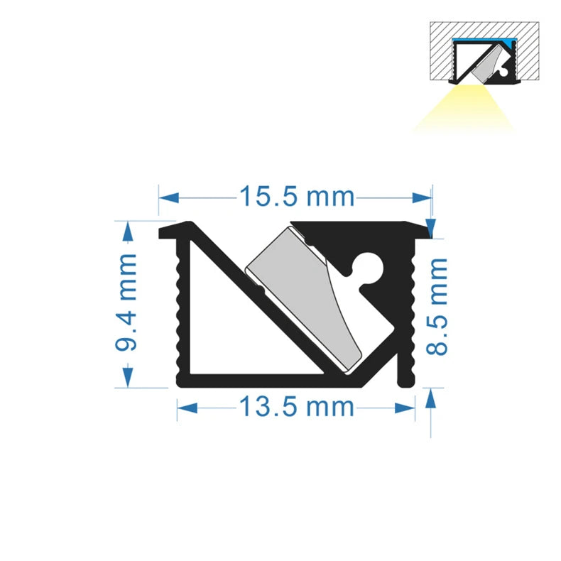 Ultra-Thin Hidden Recessed Cabinet Bar Light 45 Degree