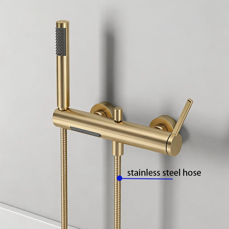 Brushed Gold Bathroom Shower Faucet Wall Mounted Waterfall