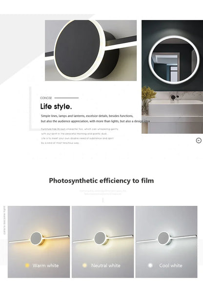Modern Luxury Bathroom Wall Lamp Black White Aluminum