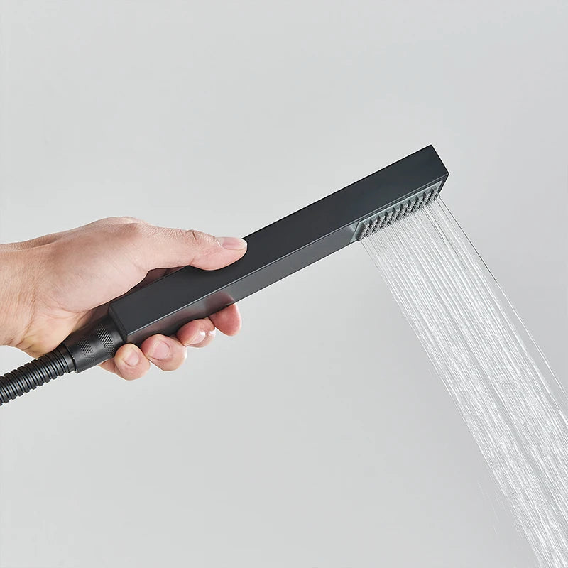 Black Bathroom Thermostatic Faucet Rainfall Waterfall Shower