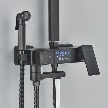 Black Thermostatic Shower Faucets Digital Display Screen Cold