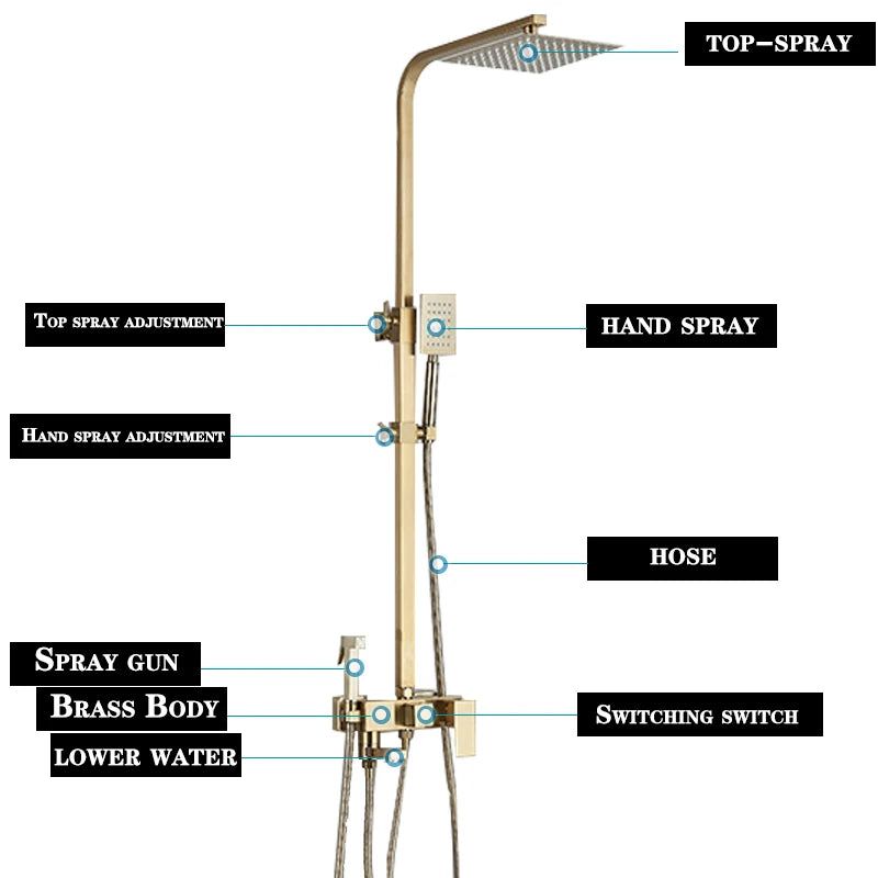 4-Function Wall Mounted Shower Faucet Rainwater Bathtub Shower