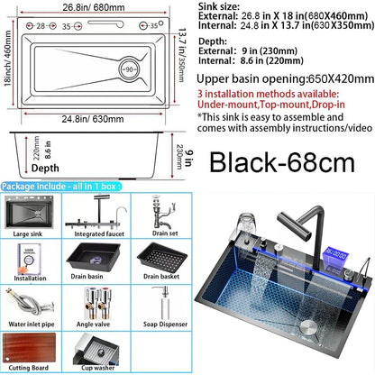 Nano Black Sink Large Slot Integrated Digital Display
