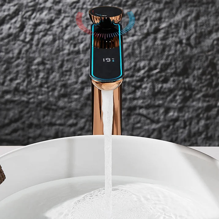 Zappo Gun Gray Digital Display Bathroom Faucet Brass