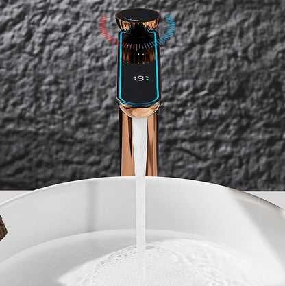 Zappo Gun Gray Digital Display Bathroom Faucet Brass