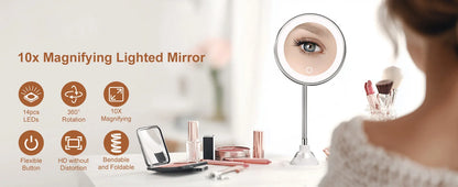 10x Magnifying Led Makeup Mirror Gooseneck Suction Cup