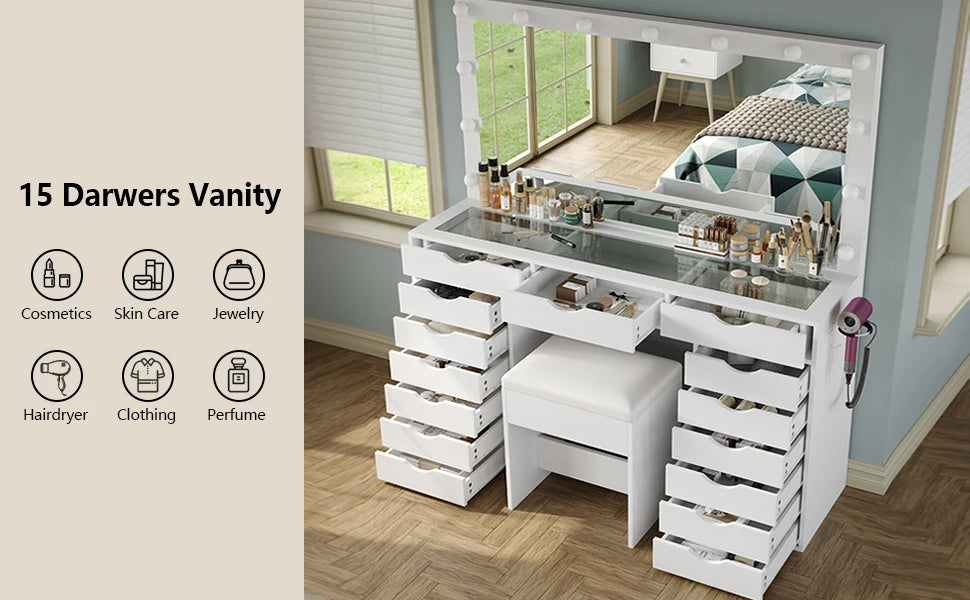 Yanosaku Vanity Desk Mirror Lights Makeup Table Charging