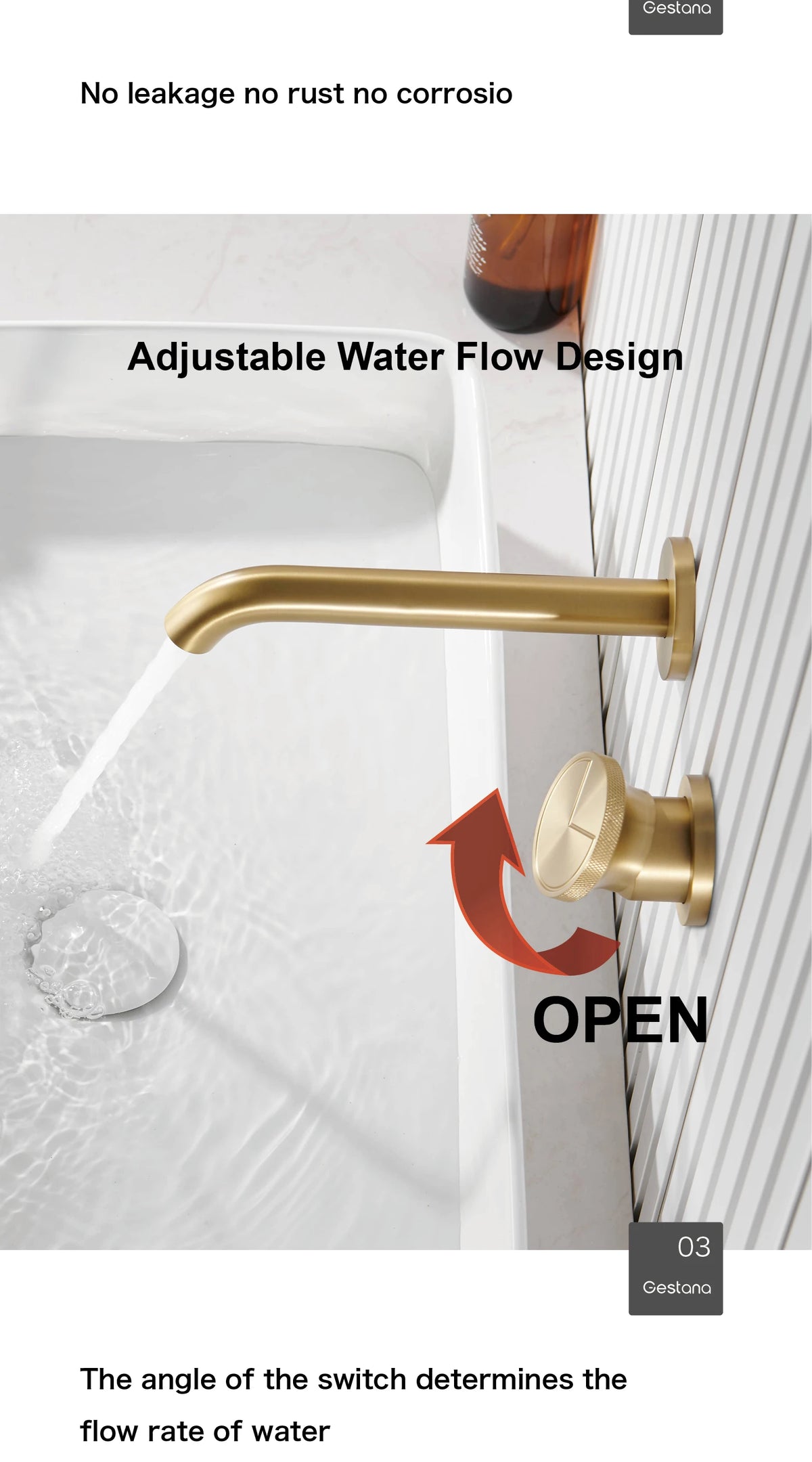 Luxury Brushed Gold In-Wall Brass Bathroom Basin Faucet