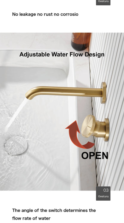 Luxury Brushed Gold In-Wall Brass Bathroom Basin Faucet