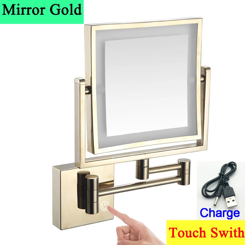 Square Touch Led Folding Bathroom Mirror 3x Magnifying
