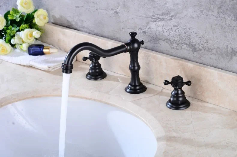 Zgrk Basin Faucet Black Brass Dual Handle Bathroom