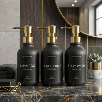 Matte Black Shower Dispenser Bottles Plastic Shampoo Conditioner