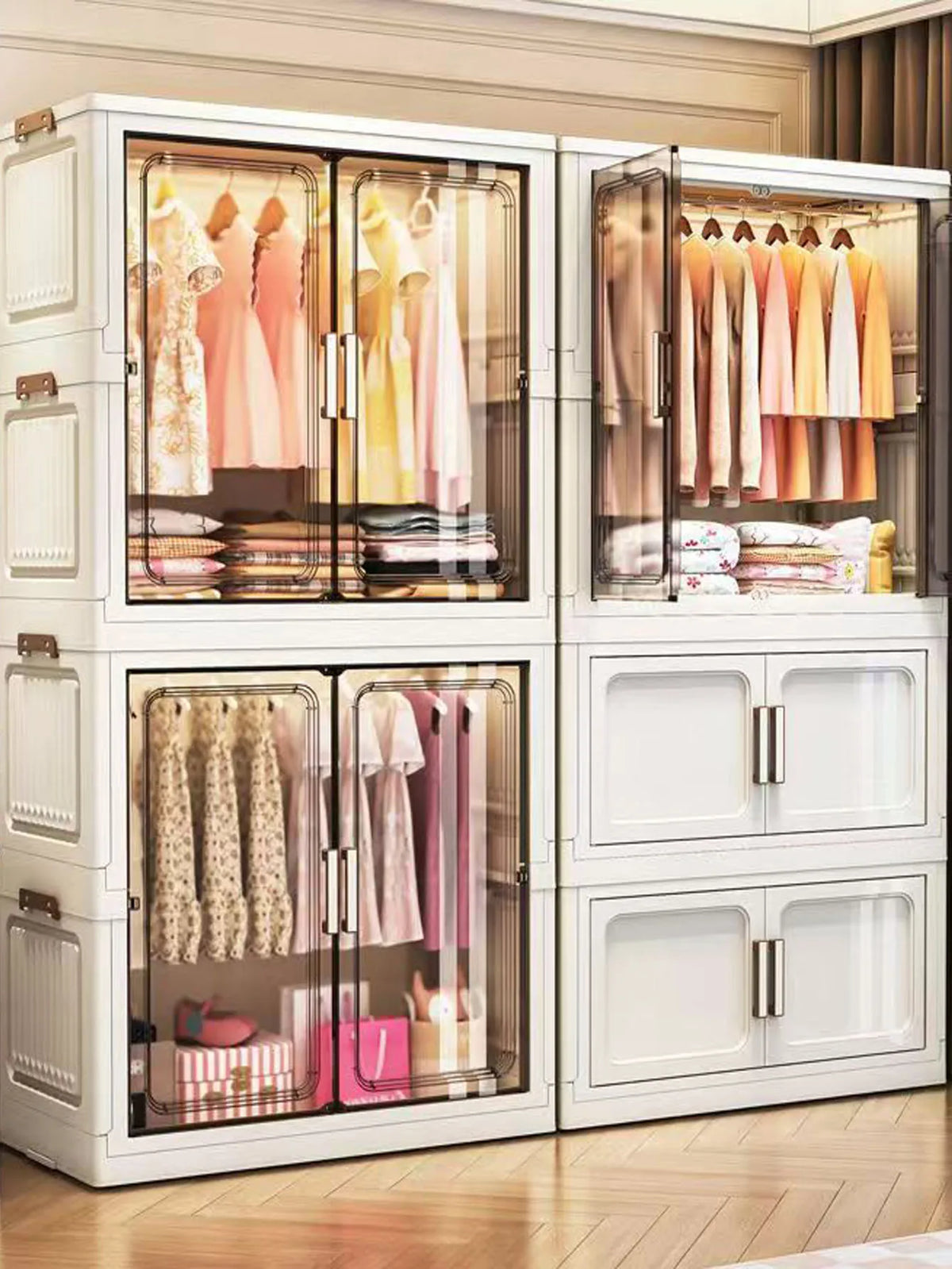 Multi-Functional Folding Storage Cabinet Doors White/Black/Gray