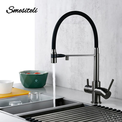 Gunmetal Faucet Brass Ways Sink Mixer Black Hose