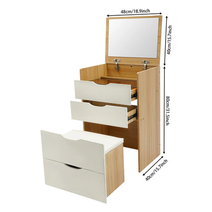 Makeup Vanity Table Drawers Dressing Table Foldable Mirror