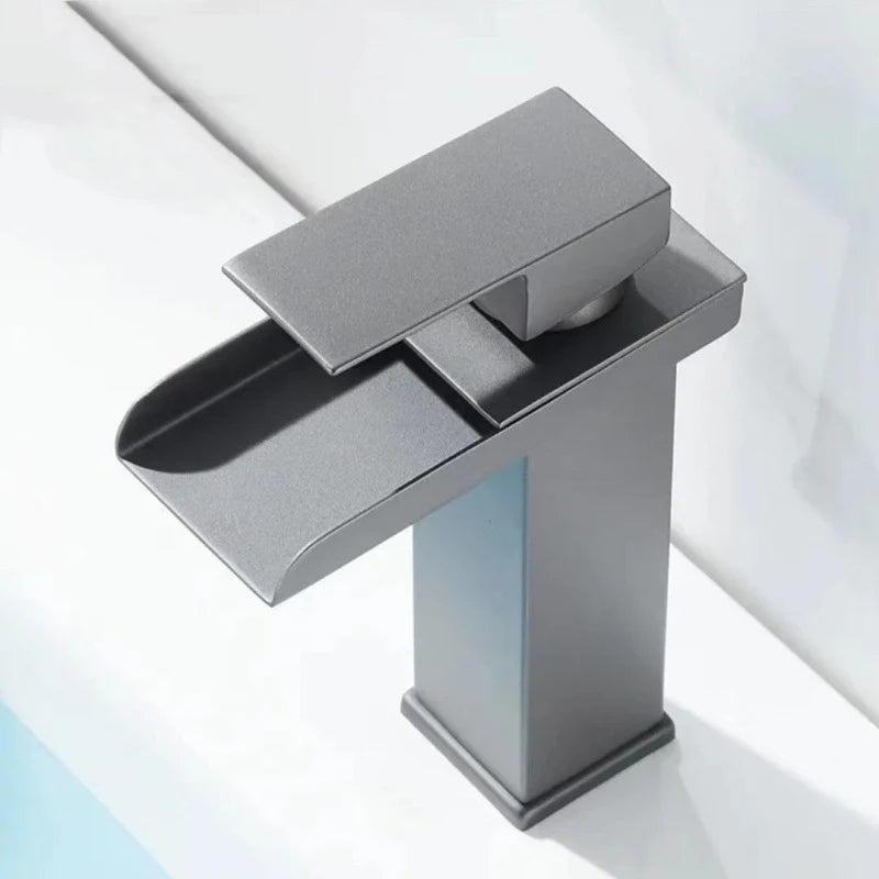 Black Waterfall Bathroom Basin Faucet Square Vanity Sink