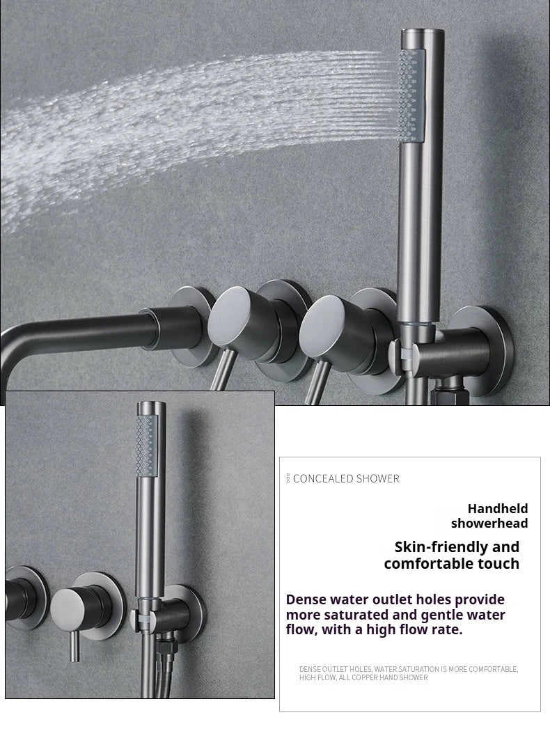 Brushed Gold Concealed Wall-Mounted Bathtub Faucet Gun Grey