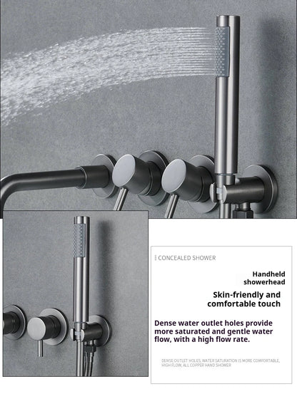 Brushed Gold Concealed Wall-Mounted Bathtub Faucet Gun Grey
