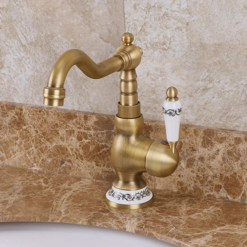 Bathroom Sink Faucet Antique Bronze 360 Degree Turn
