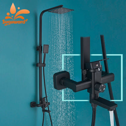 Matte Black Bathroom Shower Faucet 8/10/12inch Wall Mount