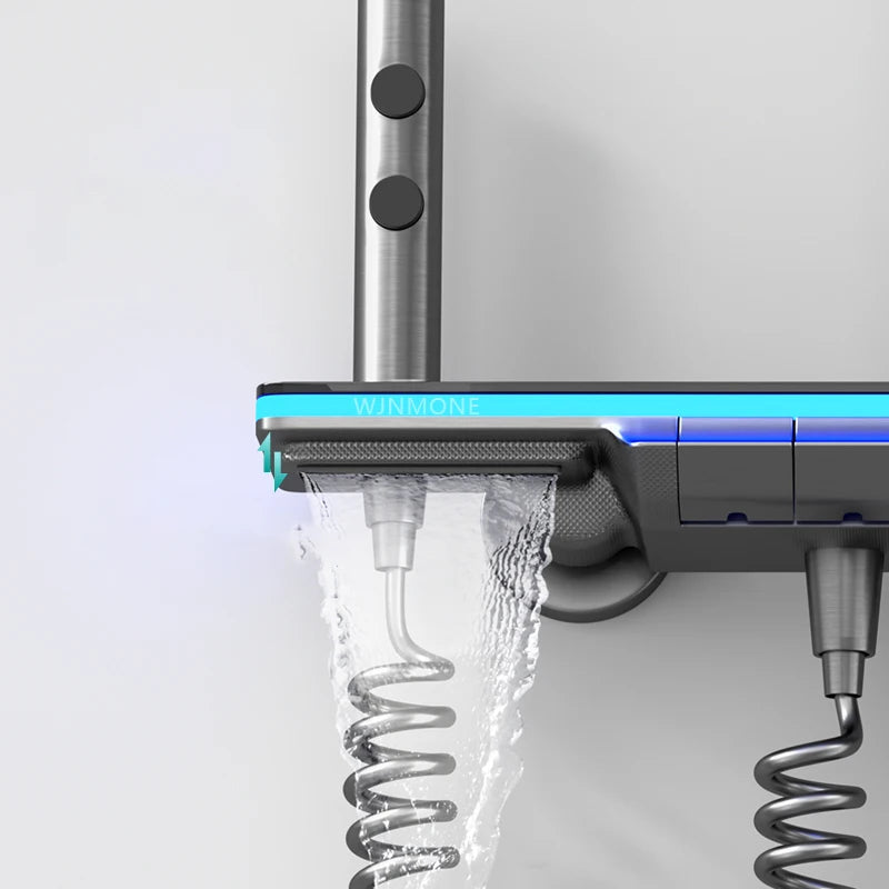 Bathroom Luxury Shower System Lights Tempered Glass Piano