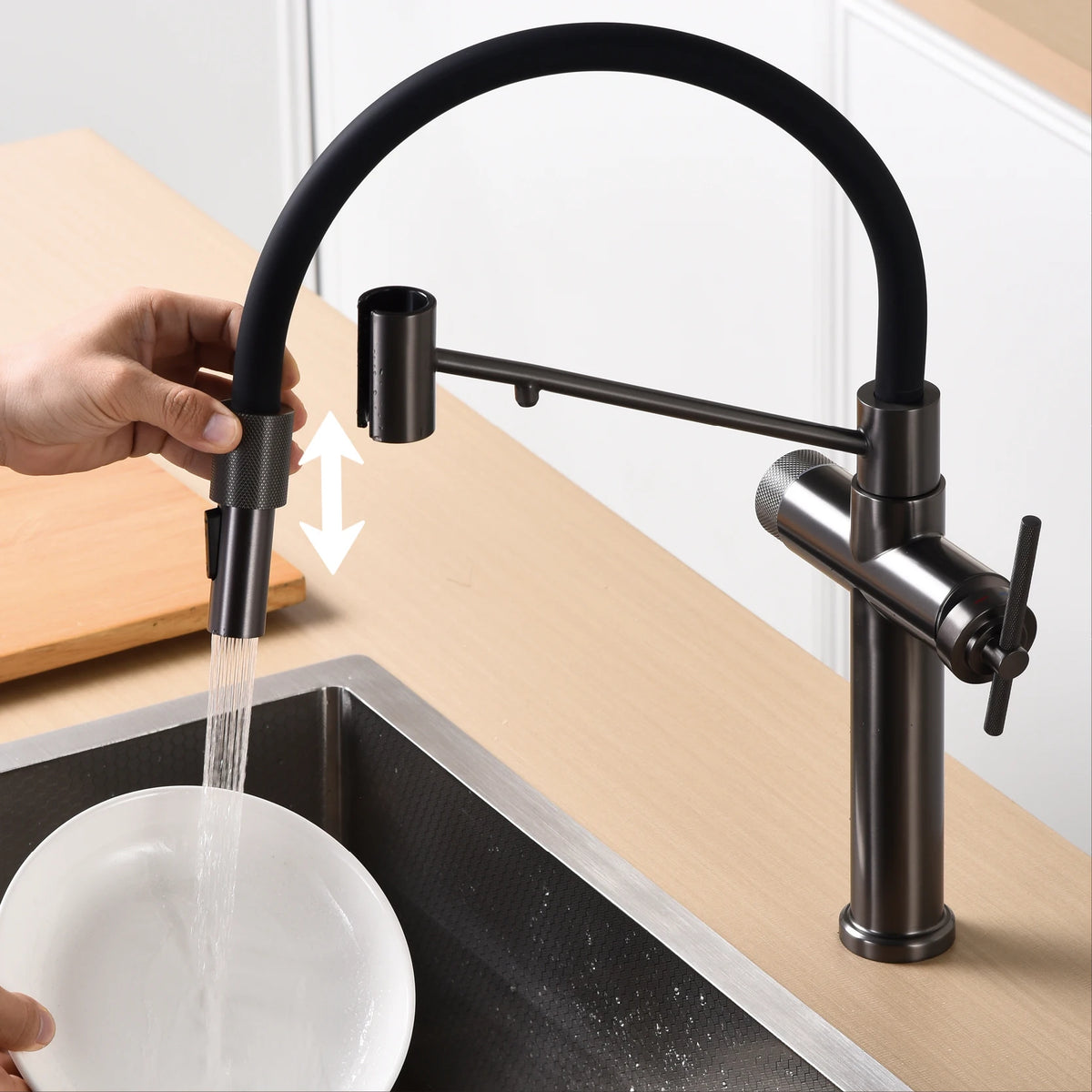 Modern Gun Grey Brass 3-In-1 Hole Faucet Separate