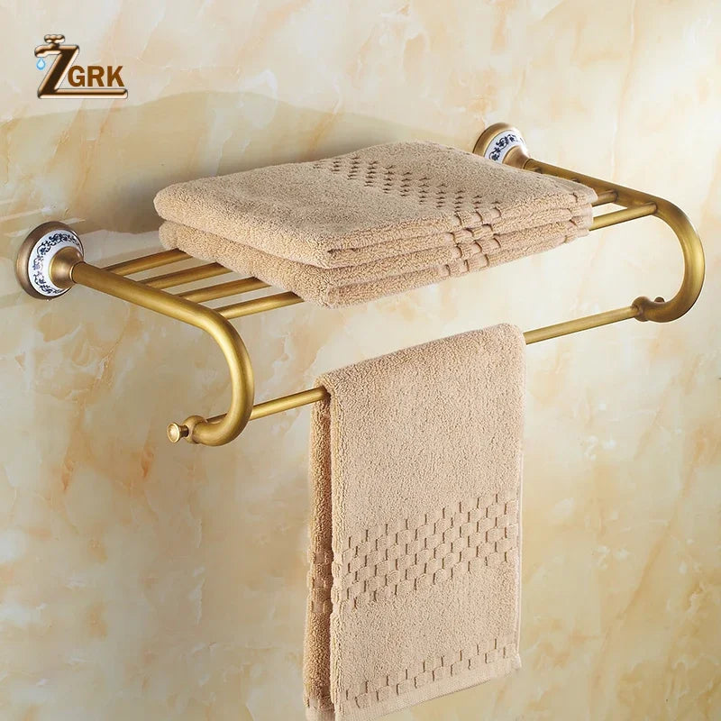 Zgrk Antique Bathroom Carved Brass Hardware Wall Mounted