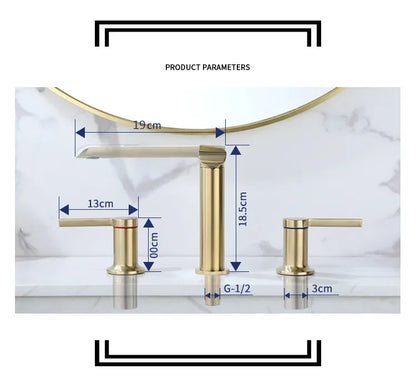 Brushed Gold Bathroom Widespread Basin Faucets Soild Brass