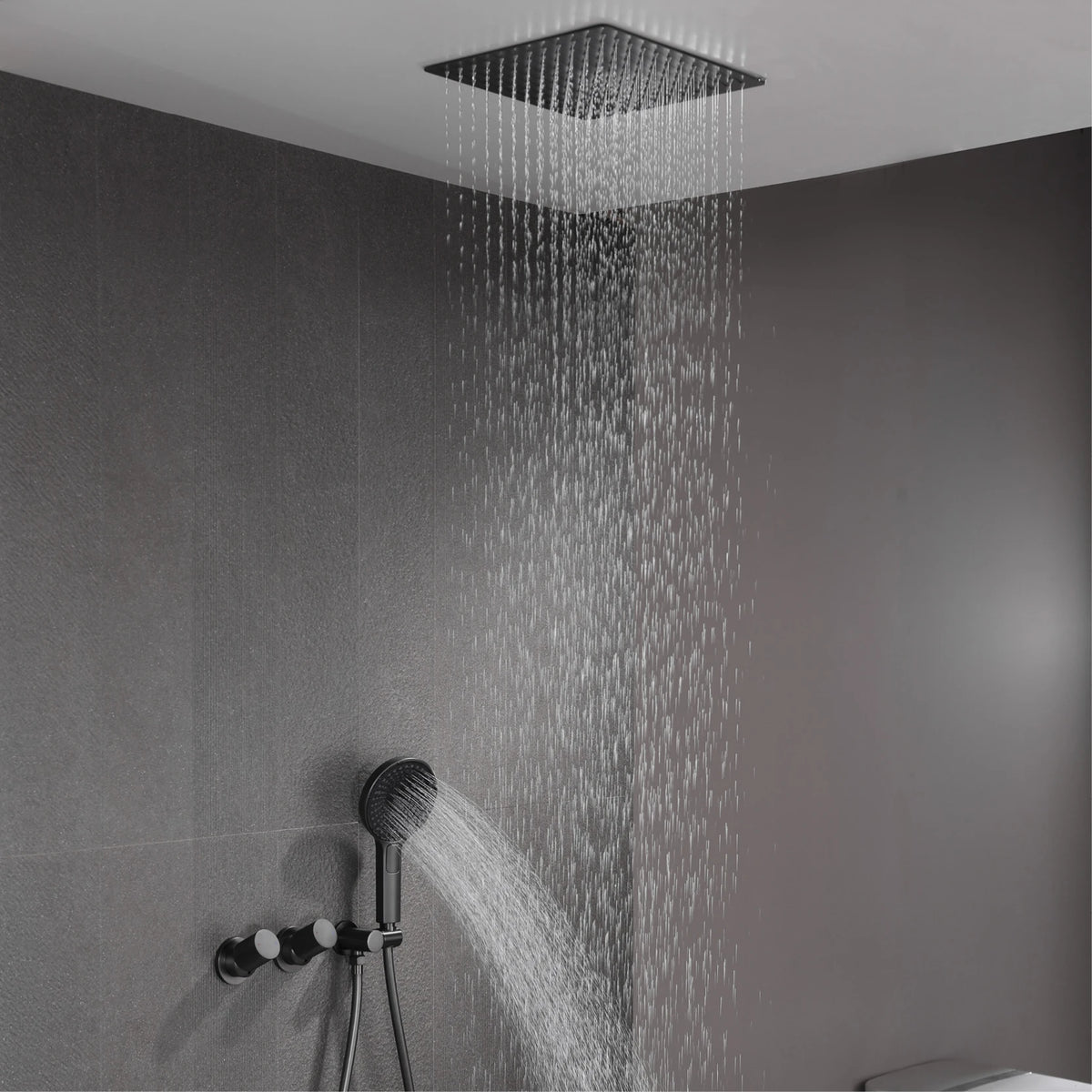 Aitana Minimalist Gun Grey Brass Ceiling Shower System