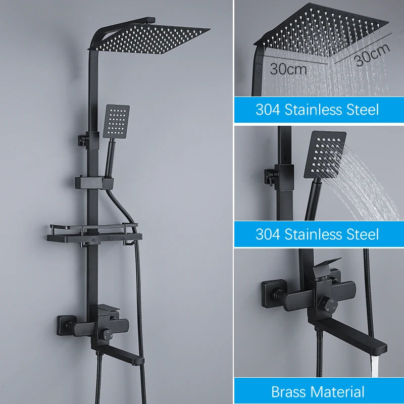 Luxury Rainfall Shower Height Adjustable 15cm Spout Bathroom