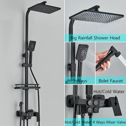 Matte Black Functions Display Screen Shower Faucet Bathroom