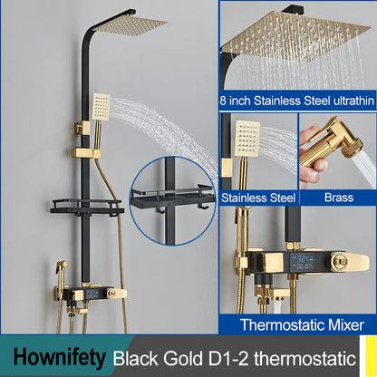 Black Thermostatic Shower Faucets Digital Display Screen Cold