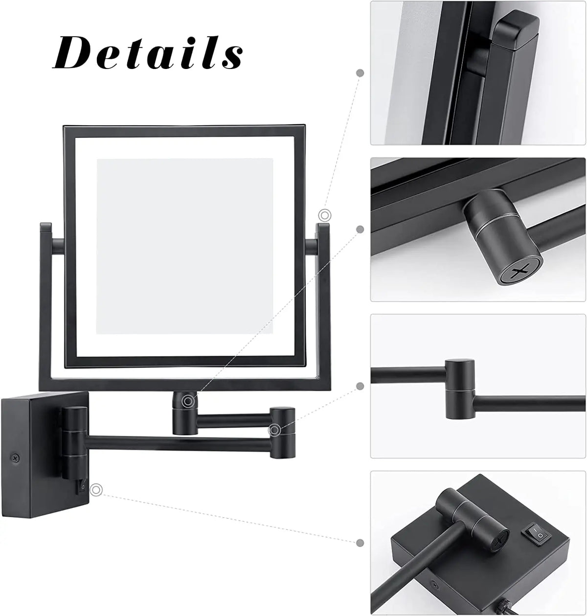 Led Bathroom Mirror 3x Magnifying Dual Arm Extendable