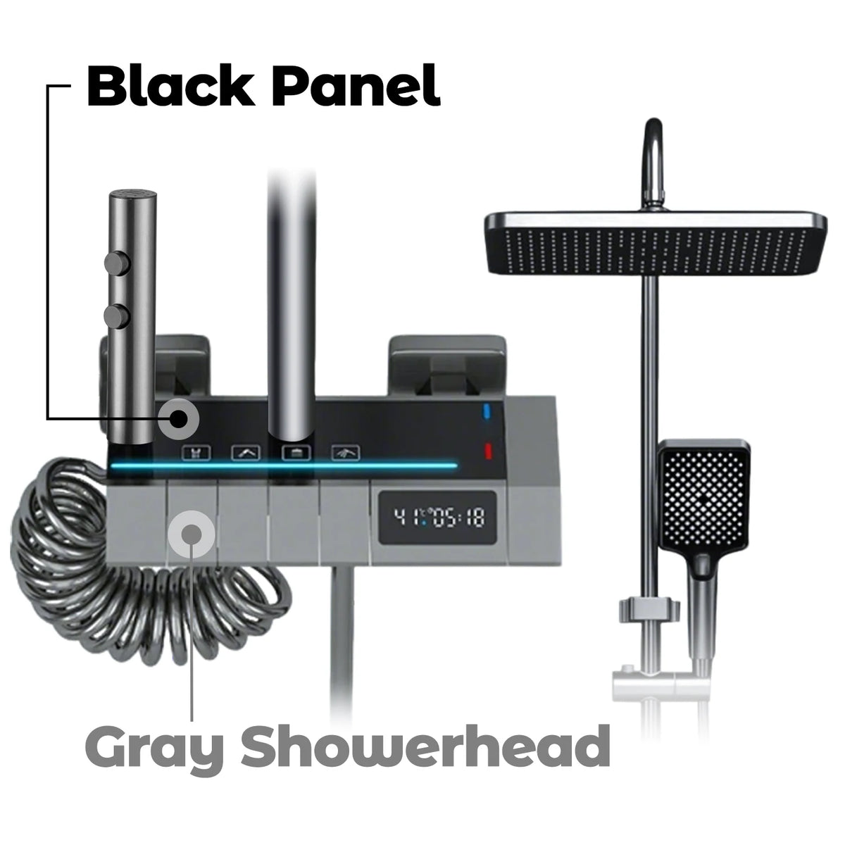 Digital Display Shower Faucet Modern Style Rainfall Bathroom