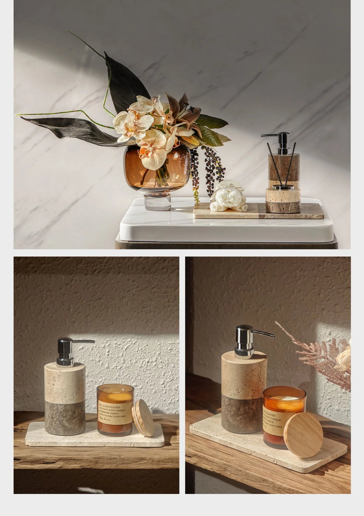 Marble Lotion Bottle Color-Blocked Leopard Print Mouthwash Cup