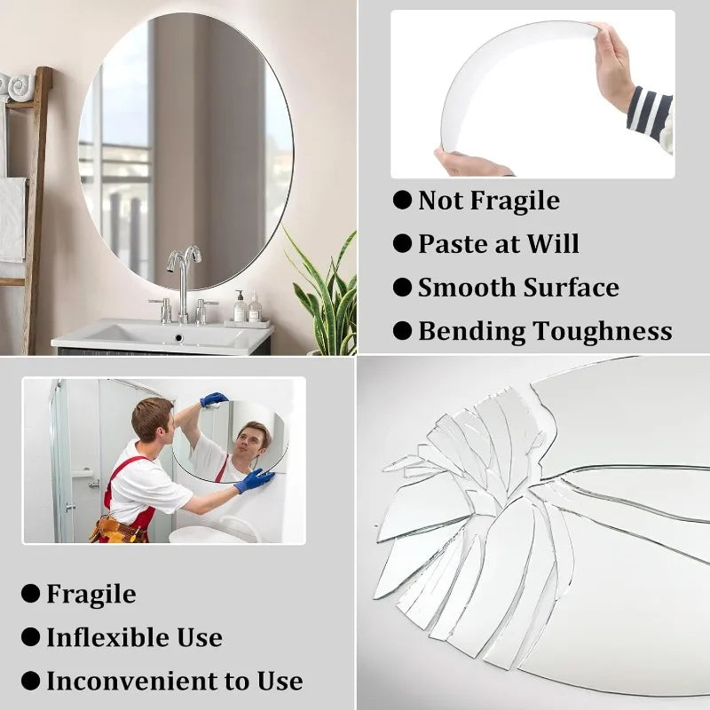 Shatterproof Oval Wall Mirror Acrylic Bathroom Unbreakable