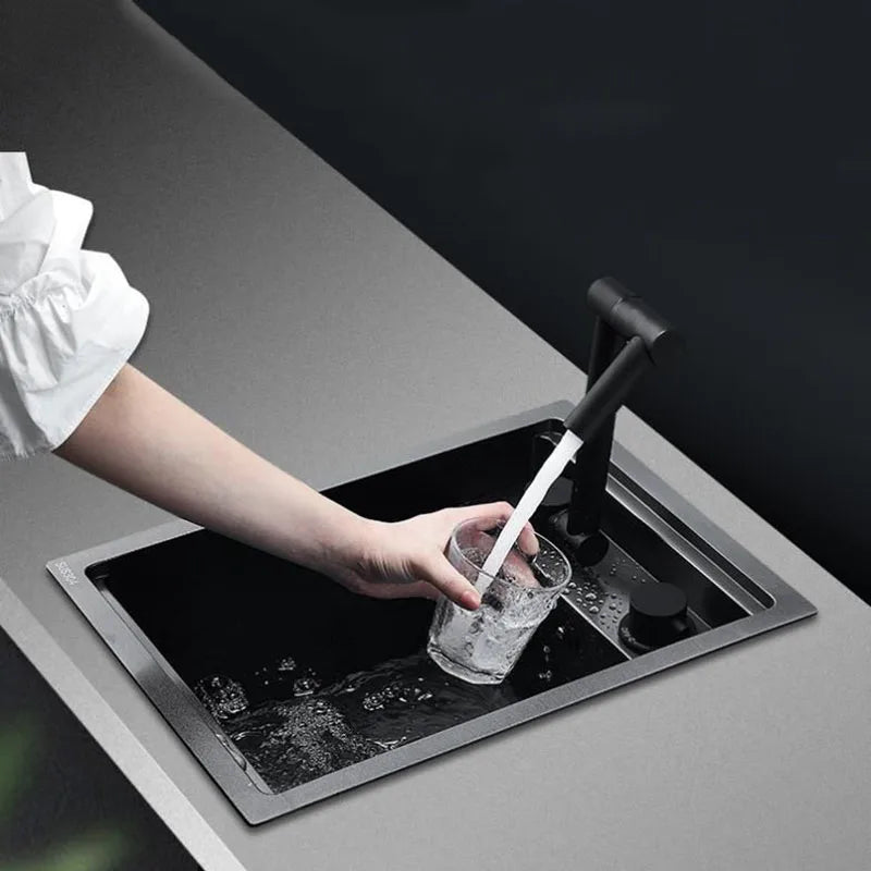 Black 304 Stainless Steel Sink Faucet Concealed Folding