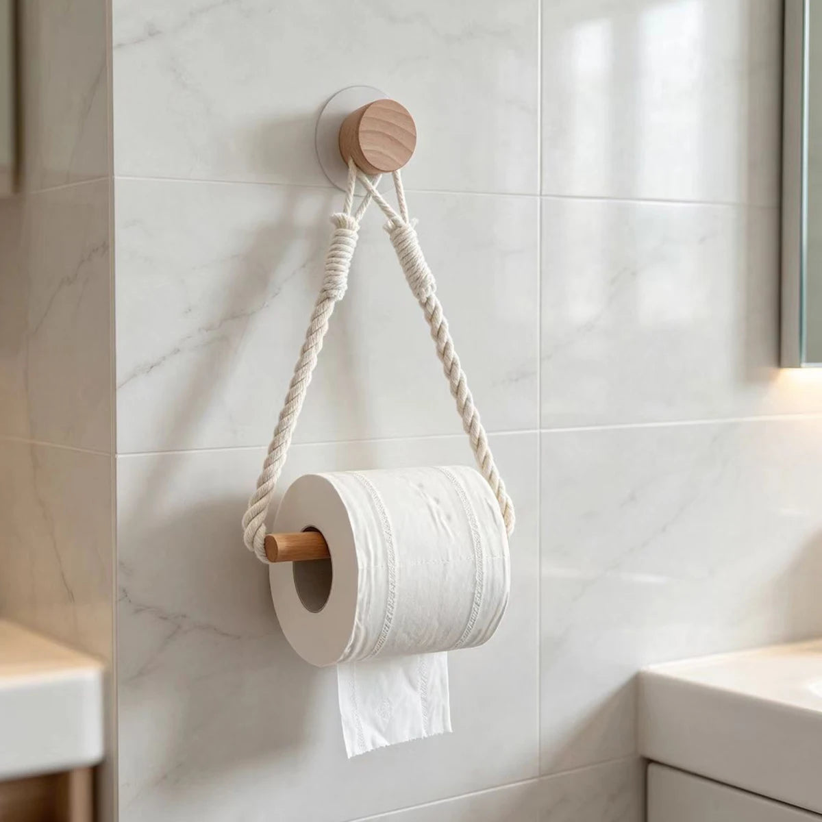 Toilet Paper Holder Wall Mounted Washroom Bathroom Wooden