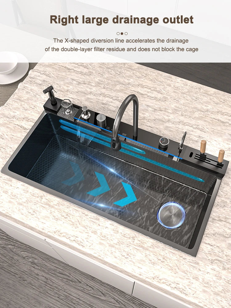 Stainless Steel Waterfall Sink Scratch Durable Resistant Large