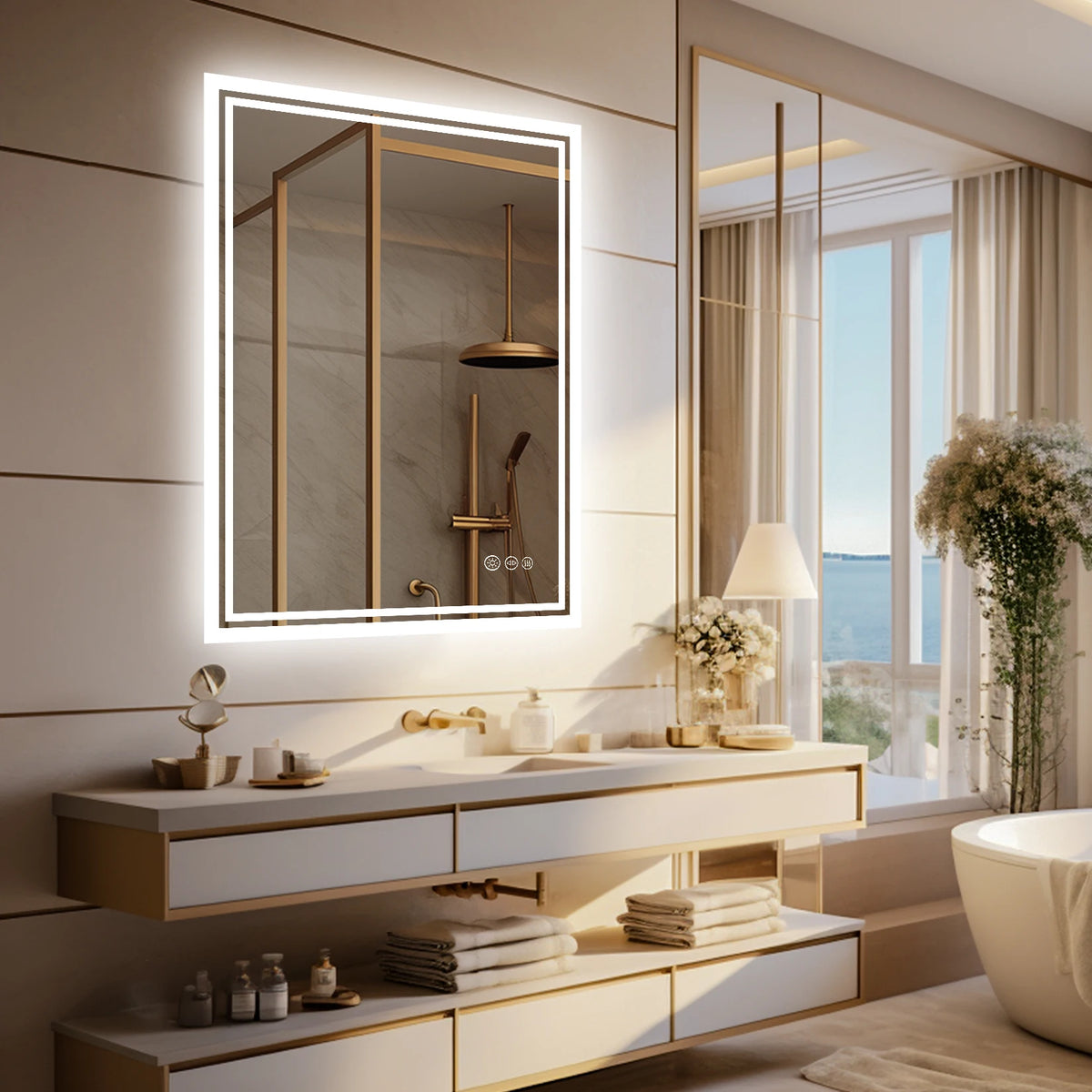 Led Backlit Mirror Bathroom Vanity Lights Anti-Fog Dimmable