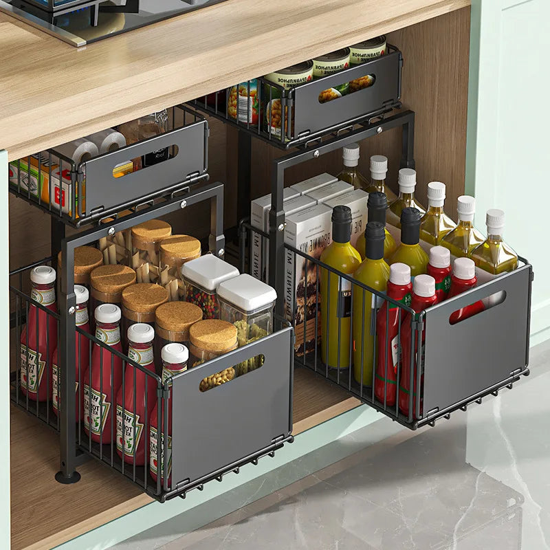 Layer Pull Out Cabinet Organizer Adjustable Storage Under-Sink