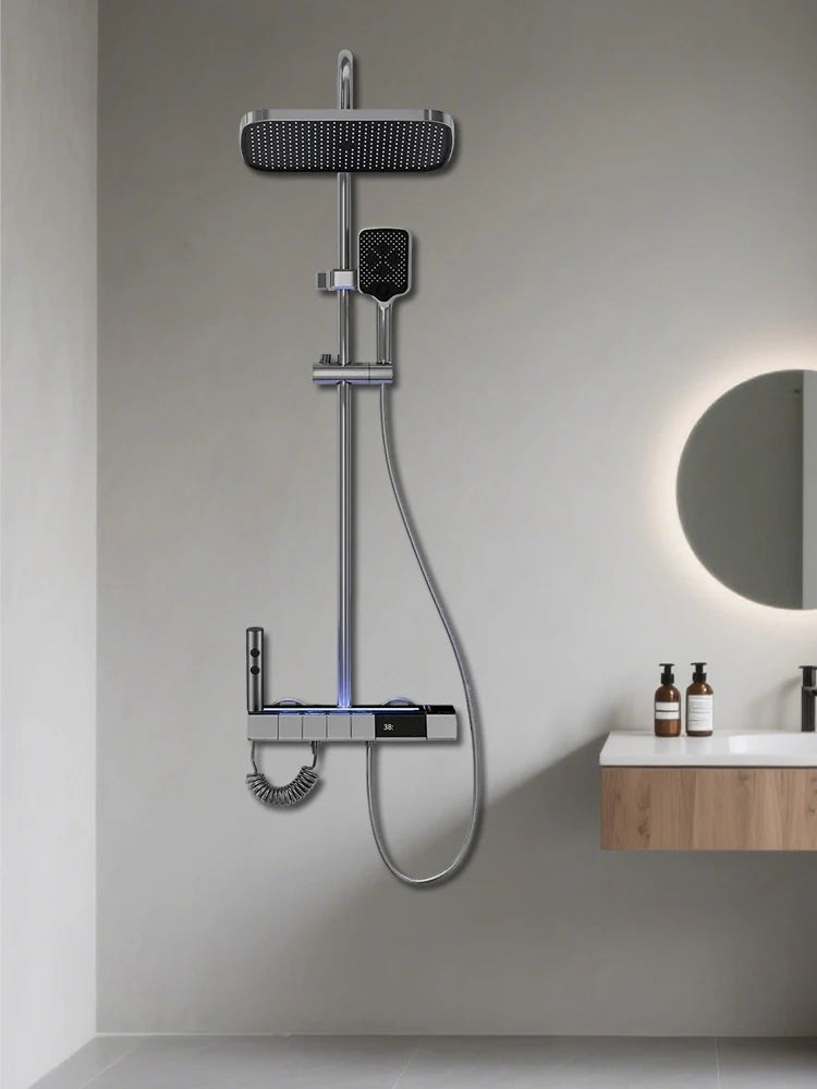 Digital Display Shower Faucet Modern Style Rainfall Bathroom
