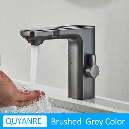 Gun Grey Smart Sensor Basin Faucet Digital Display
