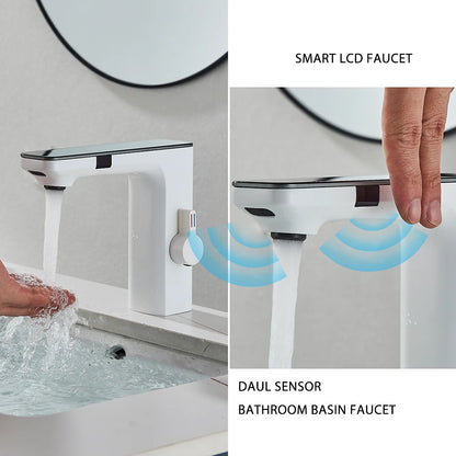White Chrome Smart Sensor Basin Faucet Screen Digital