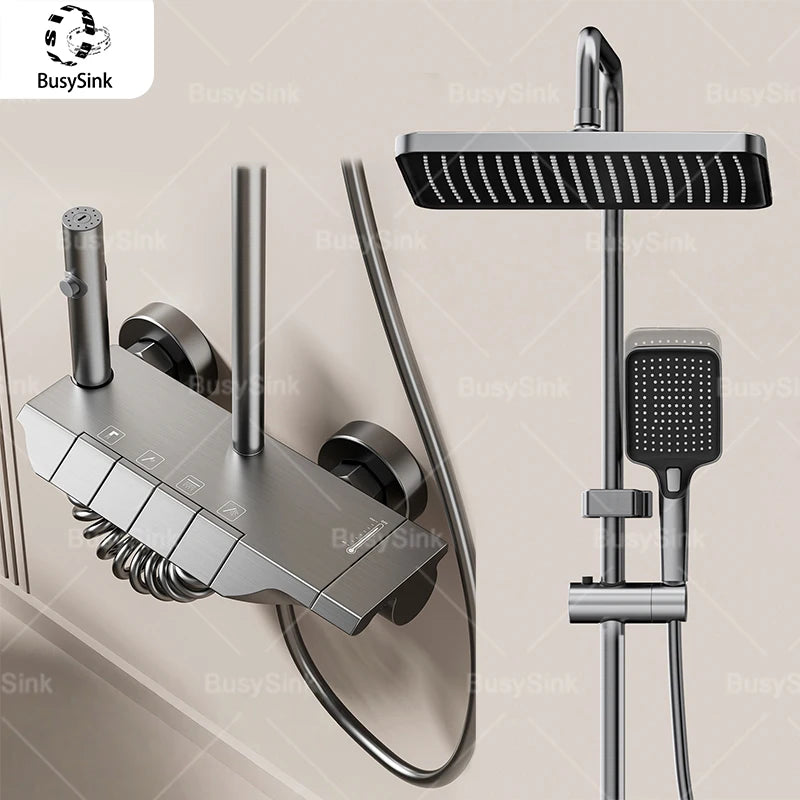 Bathroom Aluminum Shower Gunmetal Gray Cold Water Piano