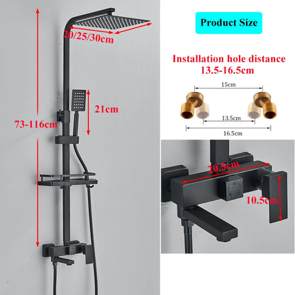 Black Brass Shower Faucet Sets Rainfall Bathtub Tap