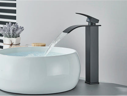 Brushed Golden Basin Faucets Elegant Waterfall Bathroom Sink