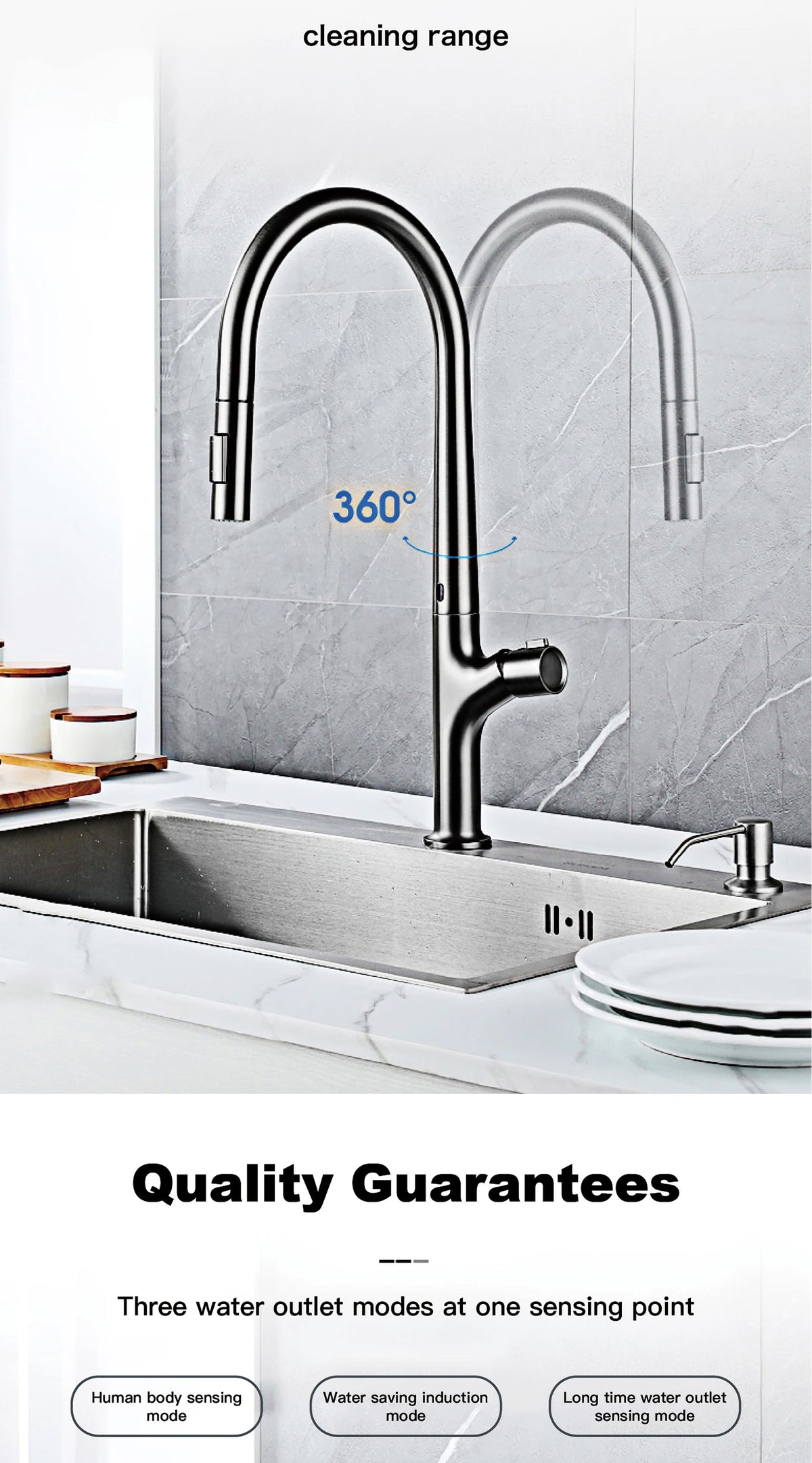 Modern Style Gun Gray Pull-Out Faucet Handle &Cold