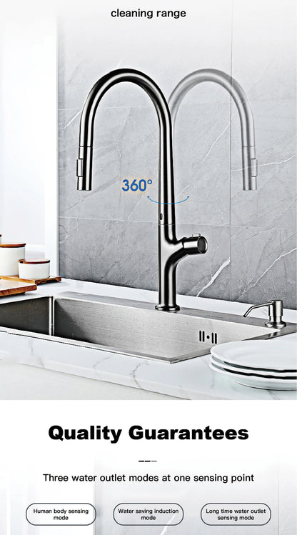 Modern Style Gun Gray Pull-Out Faucet Handle &Cold
