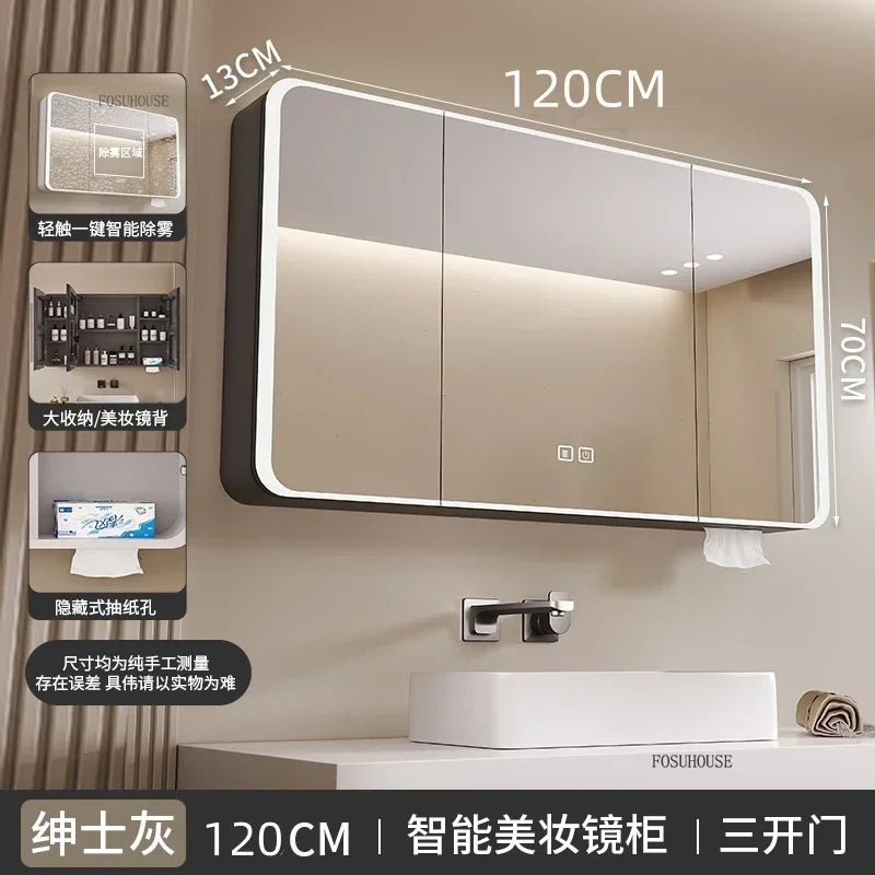 Minimalist Modern Arc-Shaped Smart Bathroom Mirror Cabinets